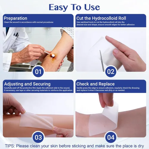 Vista 7 de Rollo hidrocoloide para el cuidado de heridas, vendajes hidrocoloides de 2 pulgadas x 5 pies con autoadhesivo, cortado a medida, ultra absorbente