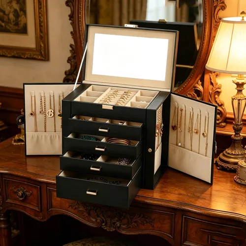 Vista 7 de BOOVO Joyero grande para mujer, organizador de joyas grande