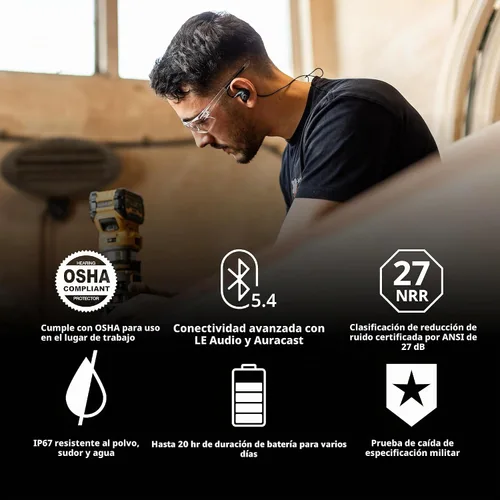 Vista 4 de ISOtunes PRO 3.0 Bluetooth Protección Auditiva - Tapones Aprobado por OSHA con 20 Horas de Vida de Batería, Protección Auditiva Bluetooth con Negro