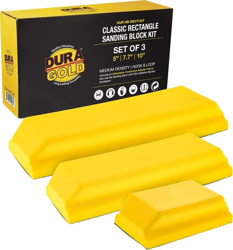 Vista 2 de Dura-Gold Pro Series Classic - Bloque de lijado manual rectangular con 3 bloques, juego de 5 pulgadas, 7-3/4 pulgadas y 10 pulgadas, soporte