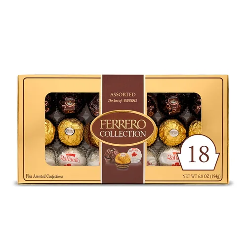 Vista 10 de Colección Ferrero, 24 unidades, chocolate con leche de avellana surtido gourmet premium, chocolate negro y coco, 9.1 onzas