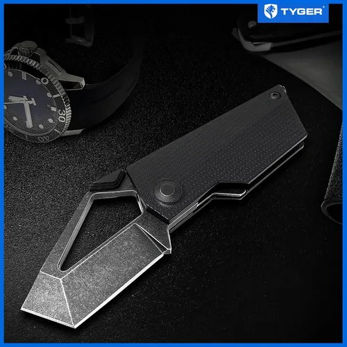 Vista 8 de Tyger K7 EDC Cuchillo de bolsillo plegable Hoja de acero negra lavada a la piedra de 154CM Mango G-10 TG-KF9C2898