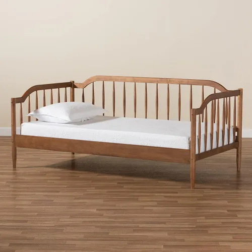 Vista 9 de Baxton Studio Parson Classic Mid-Century - Sofá cama de madera con acabado marrón nogal, tamaño individual