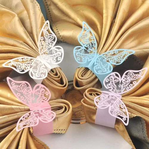 Vista 3 de 50 servilleteros de mariposa cortados con láser para cenas, mesas, diarios, bodas, aniversarios, fiestas, decoración de baby shower, suministros