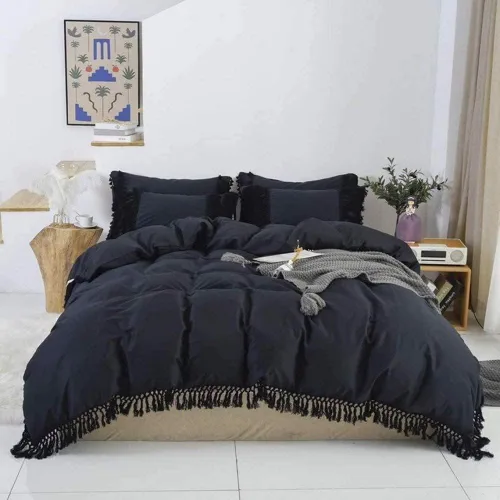 Vista 7 de Edredón hippie puro con borlas para dormitorio, manta bohemia con flecos indios, funda de edredón de algodón para mujer con fundas de almohada