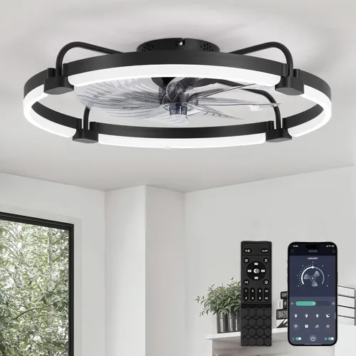 Vista 13 de LEDIARY Ventiladores de techo de 24" con luces y control remoto, luz LED de Dorado