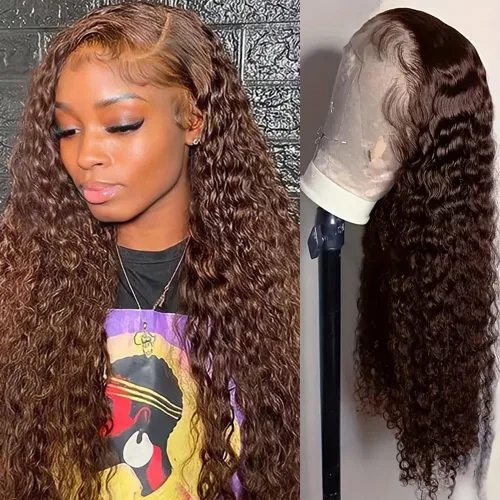 Vista 18 de Peluca de cabello humano con encaje frontal 99j borgoña ondulada profunda, 13x4, peluca frontal prearrancada, densidad del 180%, peluca rizada