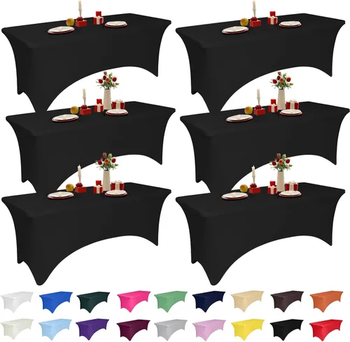 Vista 8 de Paquete de 2 manteles de elastano negro de 4 pies para mesas rectangulares, ajustado y elástico, lavable, resistente a las arrugas, perfecto