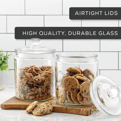 Vista 5 de JoyJolt Frasco elegante para galletas. 2 tarros grandes de vidrio con tapa. Tarros para encimera de cocina con tapas, tarro de dulces, elegantes
