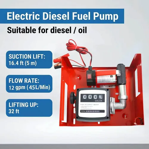 Vista 2 de Bomba de transferencia de combustible de 12 voltios de servicio pesado, bomba de transferencia de diésel autocebante con medidor de combustible