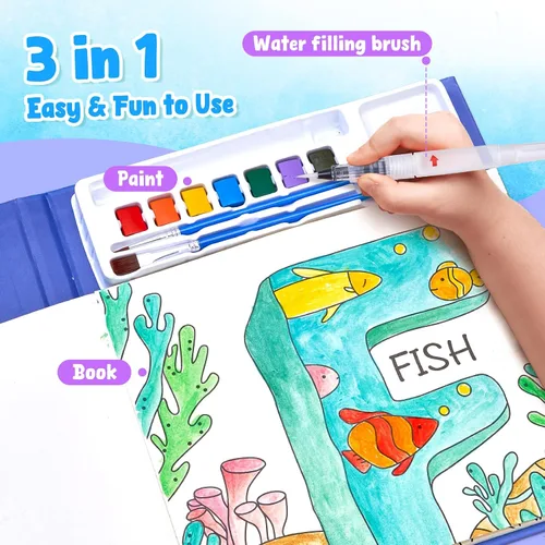 Vista 3 de JoyCat Libros de pintura con agua para colorear para niños pequeños, juegos de pintura de acuarela para niños de 3 a 5 años, 4 a 8 años, actividades