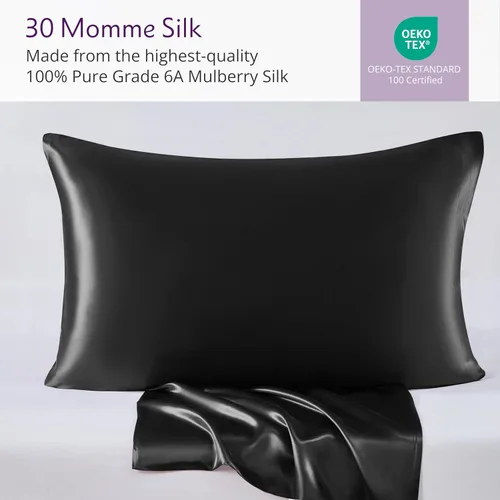 Vista 2 de Mulberry Park - Funda de almohada de seda de morera 100 % pura, 30 momme, tejido Charmeuse de lujo para cabello y piel, funda de almohada de seda
