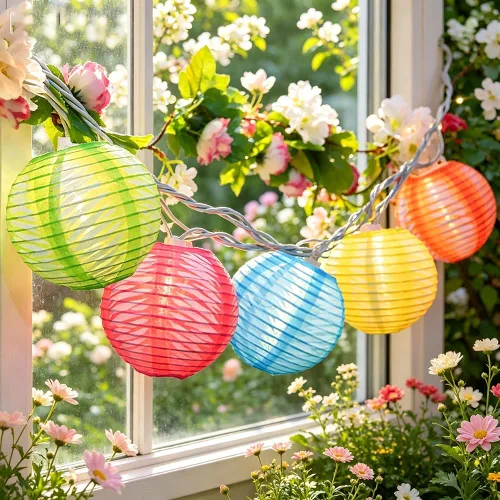 Vista 7 de Abeja luces de cadena de linterna de nailon blancas, luces de cadena de linterna blancas para exteriores de 8.5 pies con 10 luces, decoraciones
