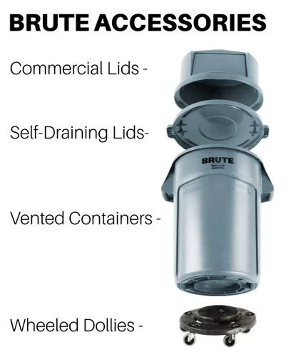 Vista 4 de Rubbermaid Commercial Products BRUTE - Tapa redonda resistente para basura/basura, 44 galones, color negro, para paisajistas, sitios