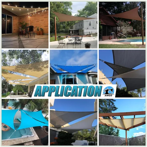 Vista 4 de Amgo - Parasol triangular verde personalizado de 4' x 4' x 4' UPF50+ AGTAPT16, toldo a medida, 95% de bloqueo UV, permeable al agua y al aire