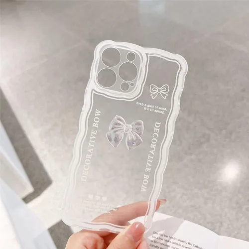 Vista 2 de Casechics Compatible con iPhone 13 Pro, pajarita de cristal, blanco Delgado, suave, transparente, con cadena de pulsera, para mujeres y niñas