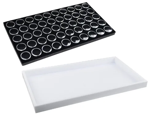 Vista 5 de 888 Display USA - 50 tarros de gemas de espuma negra con bandeja apilable negra Bandeja negra/negra