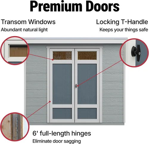 Vista 6 de Handy Home Products Highland Cobertizo de Almacenamiento de Madera Moderno de 8 x 6 pies con Kit de Piso y Techo Palram - No Incluye Pintura