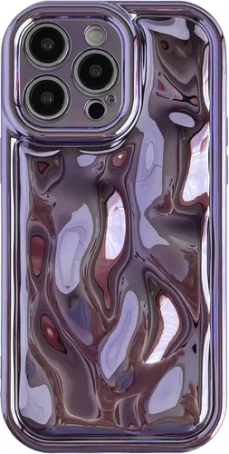 Vista 8 de Caseative para iPhone 14 Pro Max, Funda de Plástico Blando con Cubierta de Cromo Ondulado de Burbuja de Meteorito (Negro) Water Ripple Wave