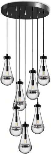 Vista 15 de Lámpara colgante moderna, diseño de gota de lluvia, lámpara de techo de cristal para interiores, 5 pies de profundidad x 12.5 pies de alto, latón
