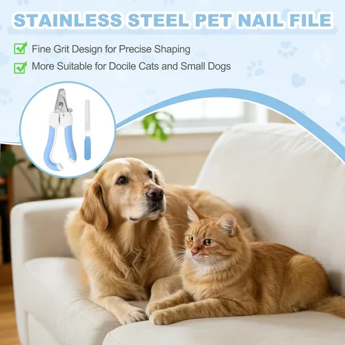 Vista 4 de Cortaúñas para mascotas con lima de uñas, cortaúñas para mascotas y recortadora con protector de seguridad, herramienta profesional de aseo