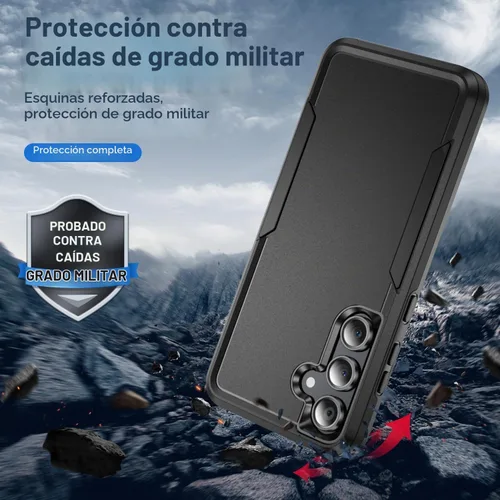 Vista 3 de Funda para Samsung Galaxy S24 FE con 2 protectores de pantalla de vidrio templado y protector de lente de cámara, capa interior de TPU suave y Negro