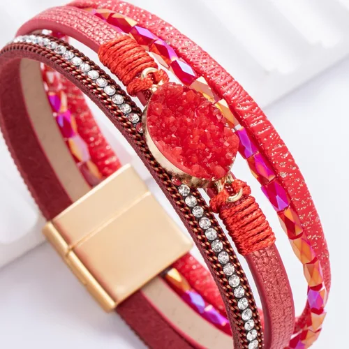 Vista 47 de FANCY SHINY - Pulsera de cuero estilo bohemio, pulsera de cuentas de cristal con cierre magnético, regalos de joyería para mujer