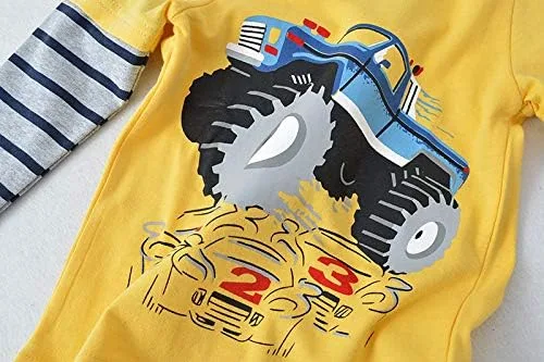 Vista 3 de Warmbaby Toddler Boys Truck Shirts Kids Monter Truck Tshirts Long Sleeve Yellow