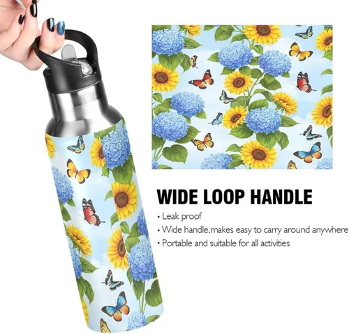 Vista 4 de Stainless Steel Vacuum Insulated Water Bottle 20 Oz, BPA-Free Sports Water Bottle for Gym Outdoor Travel School, Yellow Sunflowers