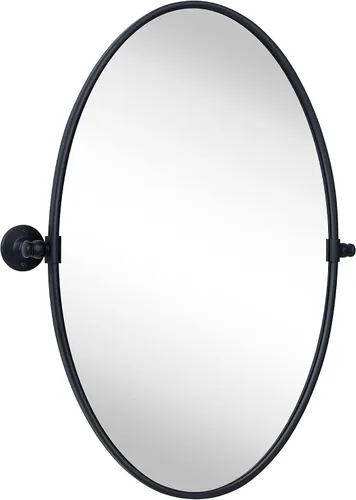 Vista 9 de TEHOME - Espejo de tocador de baño pivotante ovalado de níquel cepillado en metal, espejos de tocador inclinables para pared, 22.99 x 24 pulgadas