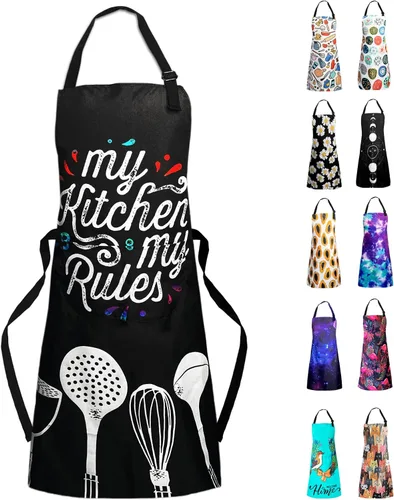 Vista 10 de Delantal Babero Ajustable Impermeable con 2 Bolsillos Delantales de Cocina para Mujeres Hombres Chef