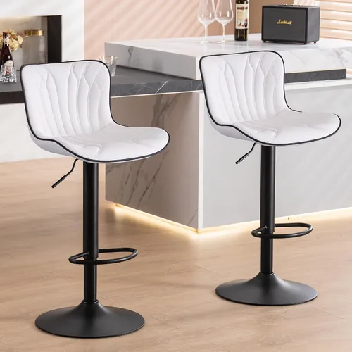 Vista 15 de YOUNIKE Juego de 2 taburetes de bar marrones modernos giratorios de altura de mostrador con respaldo alto ajustable para cocina, taburetes de bar