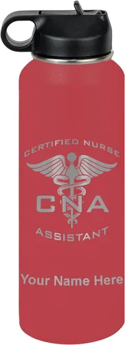 Vista 10 de LaserGram Botella de agua personalizada, asistente de enfermería certificada por la CNA, acero inoxidable de doble pared aislada al vacío con popote