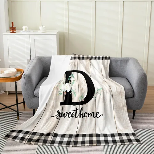 Vista 13 de Erosebridal Manta de franela de letras iniciales B, manta de vellón con letras ABC, 40 x 50 pulgadas, decoración rústica de granja, manta de felpa