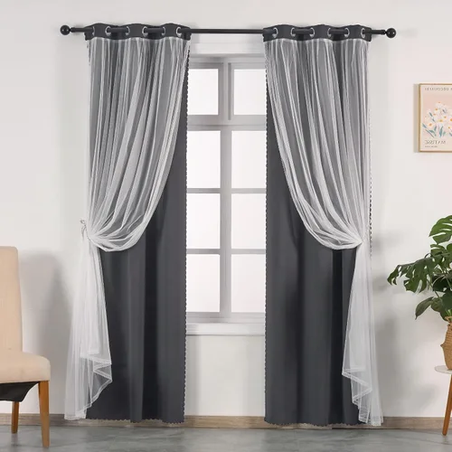 Vista 14 de Anytime Cortinas opacas y transparentes para ventana, par de paneles de cortinas lisas con ojales en la parte superior, 35 pulgadas de ancho x 63