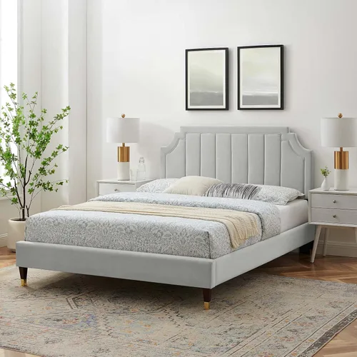 Vista 11 de Modway MOD-6913-WHI Sienna Performance - Cama plataforma de terciopelo tamaño matrimonial, color blanco