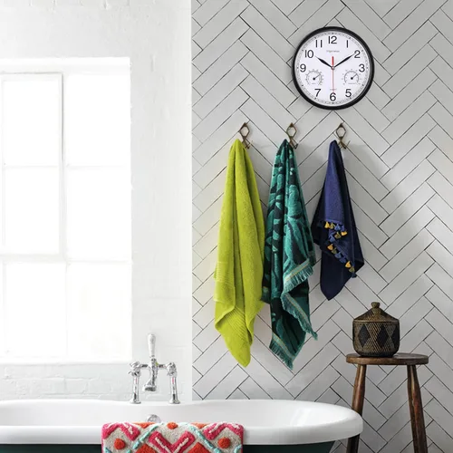 Vista 6 de Reloj de pared blanco de 8 pulgadas, silencioso, con temperatura Decorativo para cocina/sala de estar/dormitorio/oficina/escuela/aula