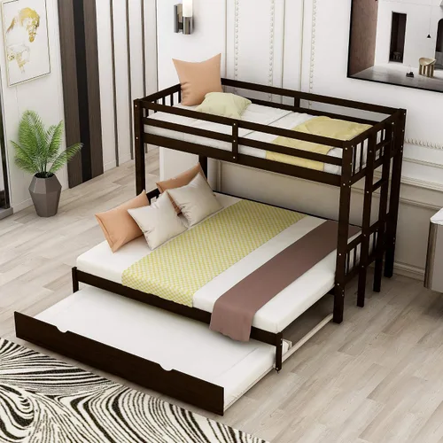 Vista 6 de STERXONE - Litera de madera 4 en 1 con cama nido, cama individual sobre cama individual, matrimonial/Queen/King, con base de litera extraíble