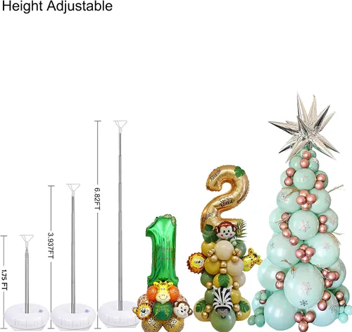 Vista 3 de Juego de 4 soportes de columna para globos, soporte de arco de globos ajustable de 9 pies para piso, kit de torre de globos con base para baby