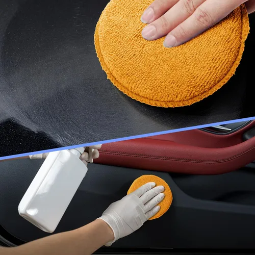 Vista 5 de Tallew Paquete de 12 almohadillas aplicadoras de microfibra para automóvil, incluye aplicador de microfibra de cera redonda, toalla de secado