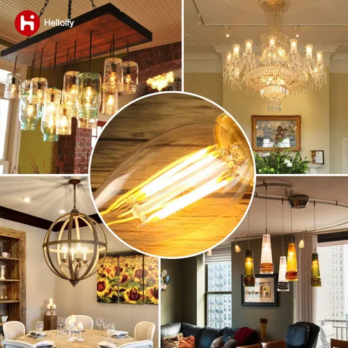 Vista 7 de helloify Bombilla LED Edison B11 regulable vintage, equivalente a 60 W, alto brillo, luz blanca cálida de 2500 K, vidrio ámbar, estilo Ámbar-2500k