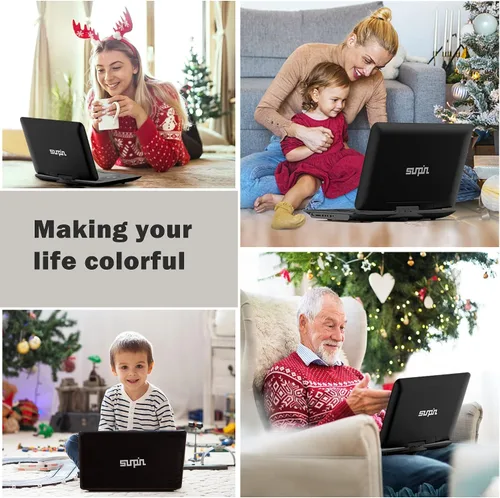 Vista 9 de Reproductor de DVD portátil de 16.9 pulgadas con pantalla grande HD de 14.1 pulgadas, batería recargable de 5 horas, reproductores de DVD para niños