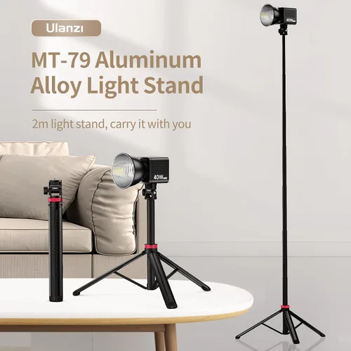 Vista 8 de VIJIM MT-79 Soporte de luz de fotografía extensible, trípode de luz portátil ajustable de 81" con rosca de 1/4", cabeza de bola de 360°, trípode