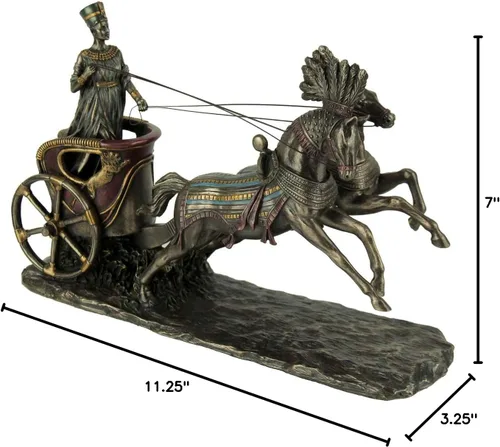 Vista 10 de Veronese Design Estatua de Nefertiti de 11 5/8 pulgadas de la reina egipcia en el carro, estatua de acabado de bronce de resina fundida en frío