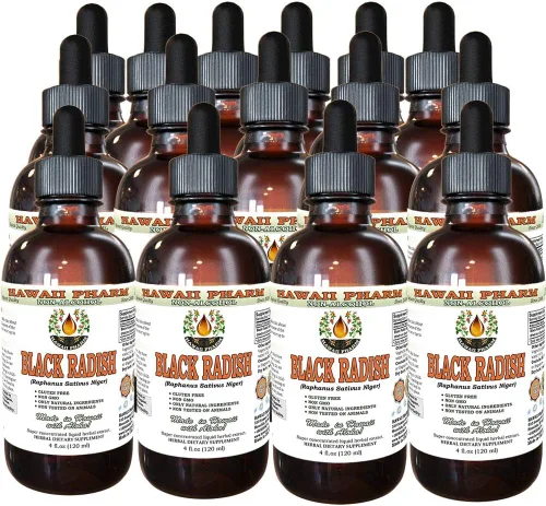 Vista 6 de Hawaii Pharm Extracto líquido de rábano negro sin alcohol, rábano negro (Raphanus Sativus Níger) suplemento herbario natural de glicerita de raíz
