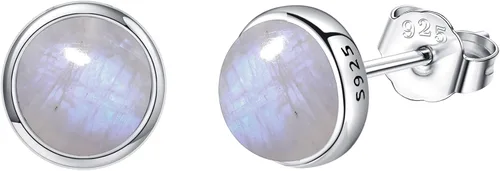 Vista 7 de Larimar/Aguamarina/Lapislázuli/Ágata de Musgo/Amatista/Turquesa/Ónix/Ojo de Tigre/Piedra de Luna/Labradorita/Cuarzo Rosa Aretes de Botón de Plata