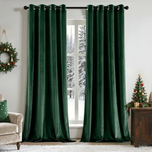Vista 72 de ANRODUO Cortinas de terciopelo beige de 45 pulgadas de largo, opacas con aislamiento térmico insonorizado, cortinas de privacidad para oscurecer
