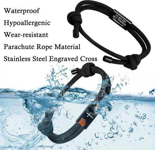 Vista 6 de Pulsera de cruz para hombre como regalo para adolescentes, fútbol, béisbol, Joshua, 1 9, cruz de baloncesto, filipenses, accesorios 413 como relleno