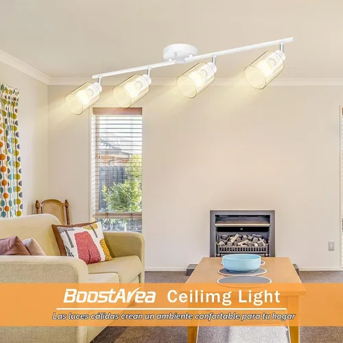 Vista 2 de BoostArea Lámparas de baño de 4 luces, modernas luces blancas de pared con pantalla de vidrio transparente, luz de techo flexible para espejo