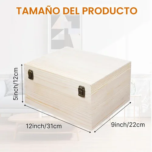 Vista 2 de Caja de madera sin terminar 12x9x5 pulgadas Caja